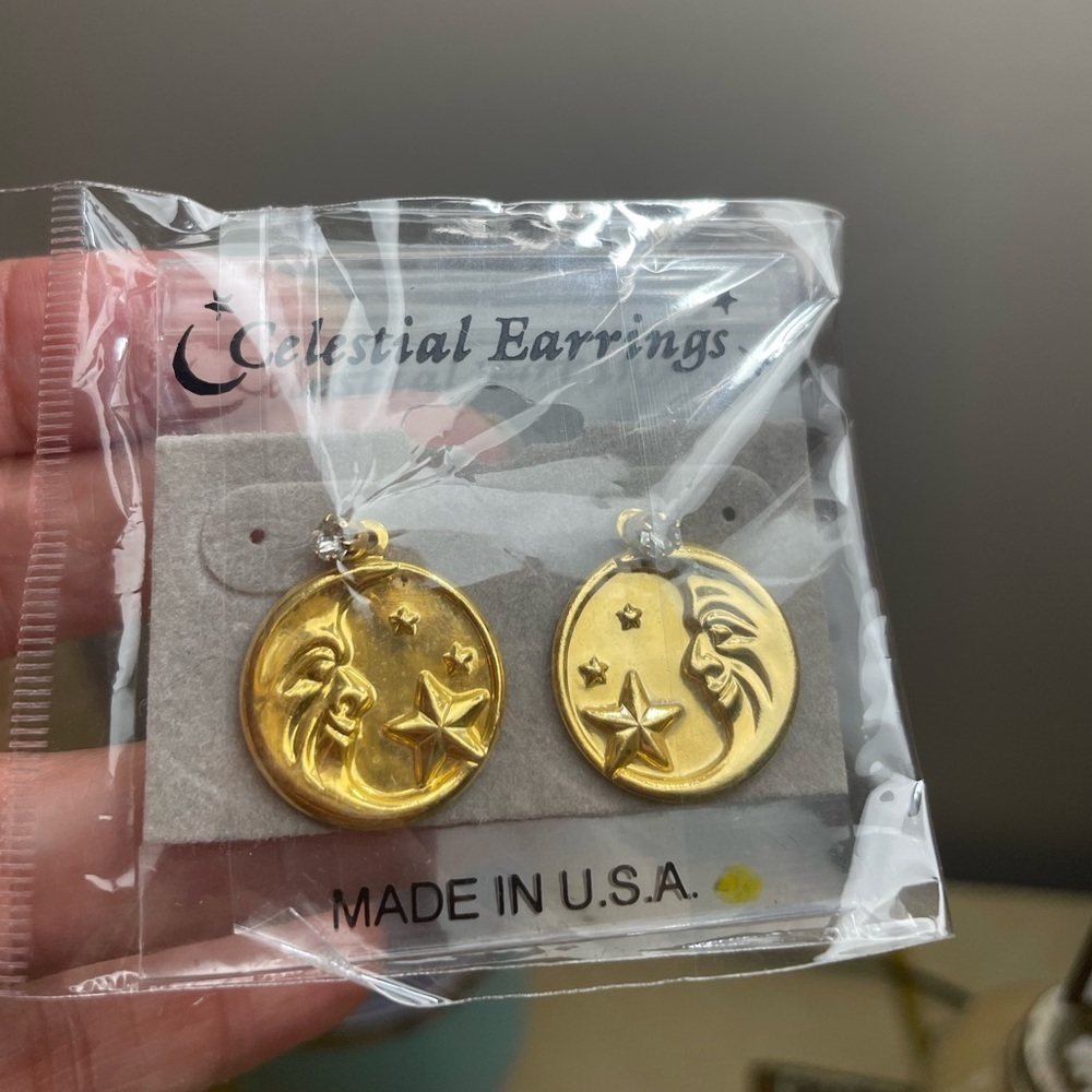 Celestial crescent moon and stars earrings